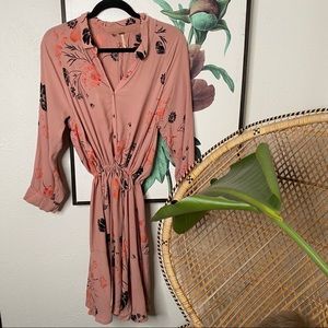 Free people pink floral dress long sleeve bohemian